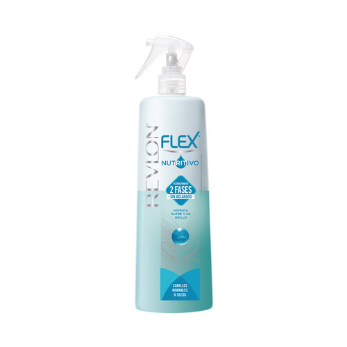 REVLON Acondicionador hidratante y nutritivo sin aclarado en 2 fases, para cabellos normales a secos REVLON Flex 400 ml.