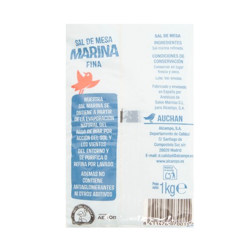 PRODUCTO ALCAMPO Sal fina PRODUCTO ALCAMPO 1 kg.