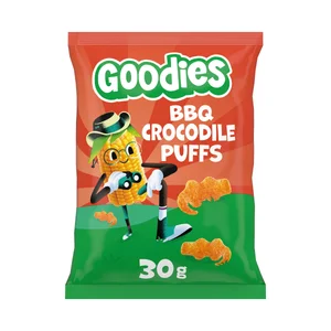 GOODIES Snacks horneados con forma de cocodrilo, sabor barbacoa, a partir de 3 años 30 g.