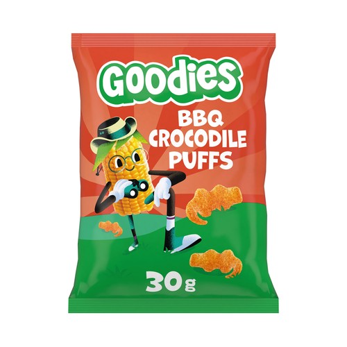GOODIES Snacks horneados con forma de cocodrilo, sabor barbacoa, a partir de 3 años 30 g.