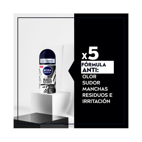 NIVEA Men black & white invisible original Desodorante roll on para hombre con protección anti manchas 50 ml.