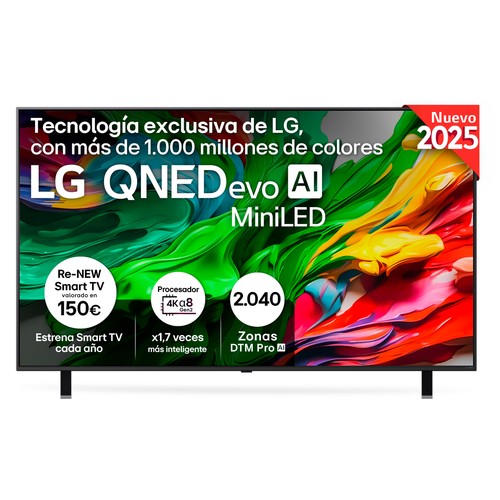 Televisión 165,1 cm (65") LG QNED-MINILED 65QNED85A6C 4K WEBOS25, Smart TV, con inteligencia artificial, pantalla QNED evo MiniLED ,4 HDMI, 2 USB, HDR, HDR10, Bluetooth, color negro.