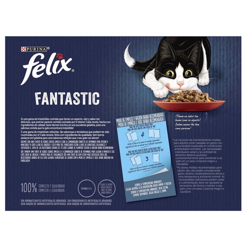 FELIX Comida para gatos adultos a base de pollo, buey, conejo y cordero en gelatina FELIX 12 uds. x 85 g.