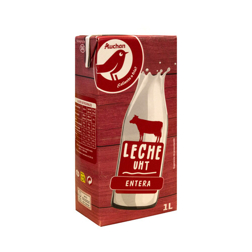 AUCHAN Leche entera de vaca 1 l. Producto Alcampo