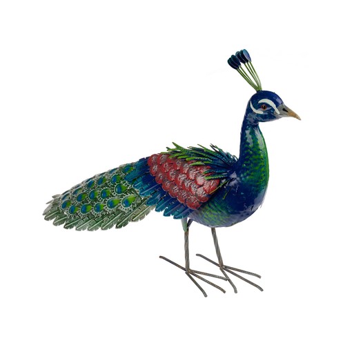 Figura de pavo real de metal de 94x25,5x55,5 cm, GARDENSTAR.