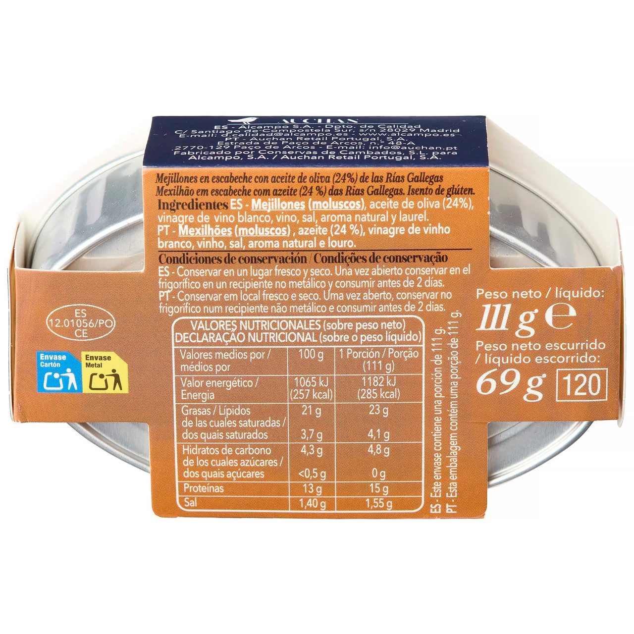 PRODUCTO ALCAMPO Collection Mejillones en escabeche 69 g.