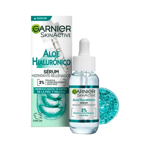 GARNIER Skin active Sérum hidratante y rellenador con aloe vera y ácido Hialurónico 30 ml.