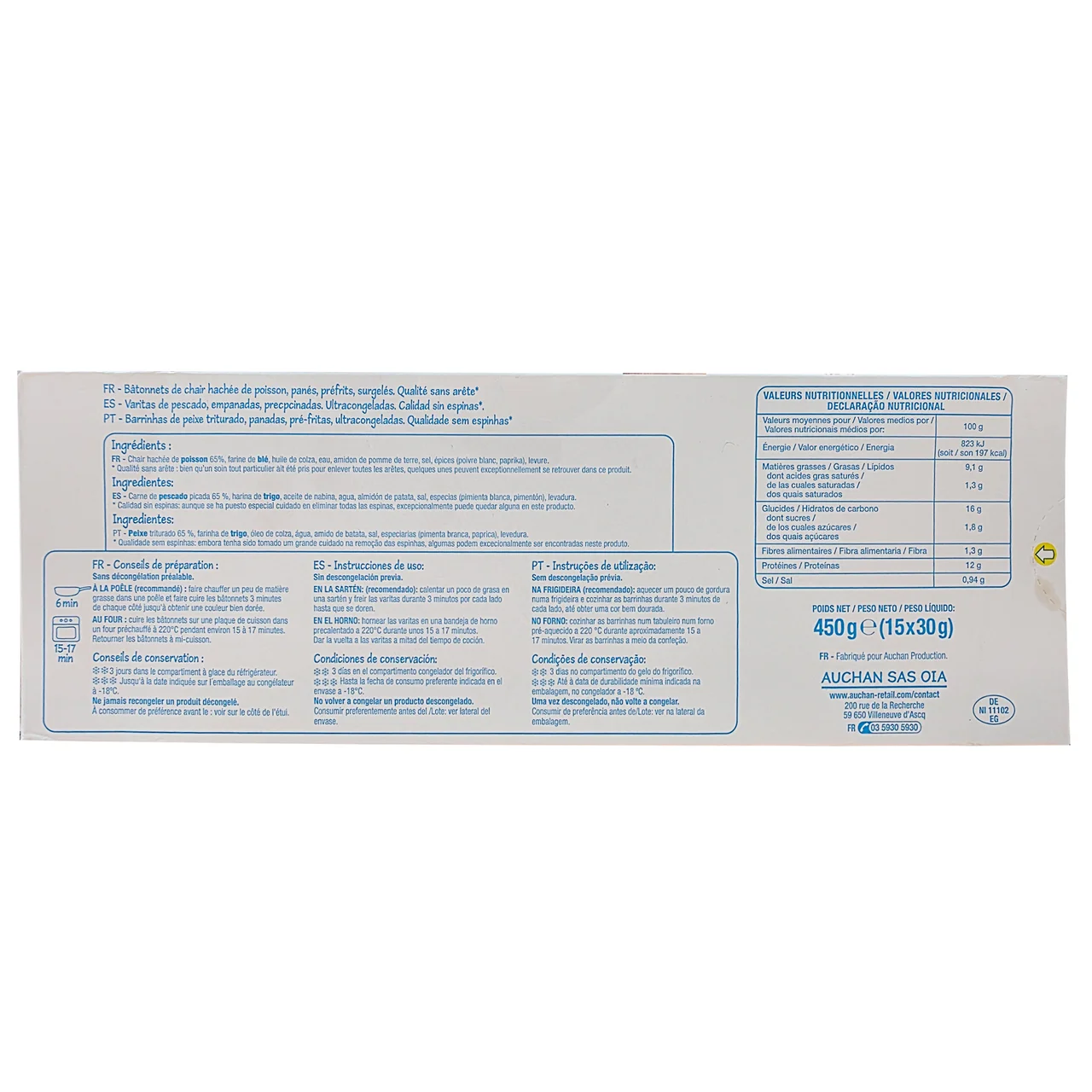 PRODUCTO ECONÓMICO ALCAMPO Varitas de pescado empanadas 15 uds. 450 g.