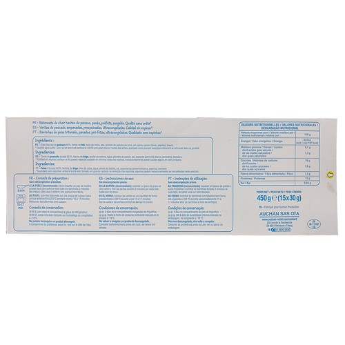 PRODUCTO ECONÓMICO ALCAMPO Varitas de pescado empanadas 15 uds. 450 g.