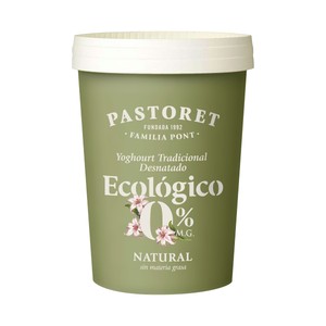 PASTORET Yogur natural desnatado ecológico (0% materia grasa) 500 g.