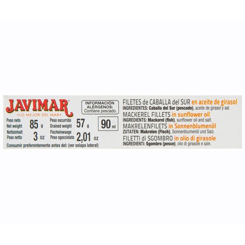 JAVIMAR Filetes de caballa del sur en aceite de  girasol 57 g