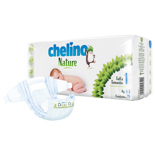 CHELINO Nature Pañales talla 1 para bebés recién nacidos (1-3 kg) 28 uds.