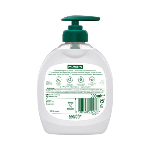 PALMOLIVE Jabón hidratante de manos líquido sin jabón, enriquecido con leche y almendras PALMOLIVE Naturals 300 ml.