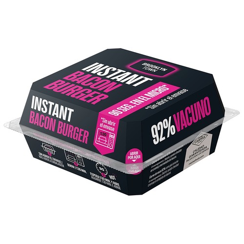BROOKLYN TOWN Instant Bacon burger con un 92% carne de vacuno 210 g.