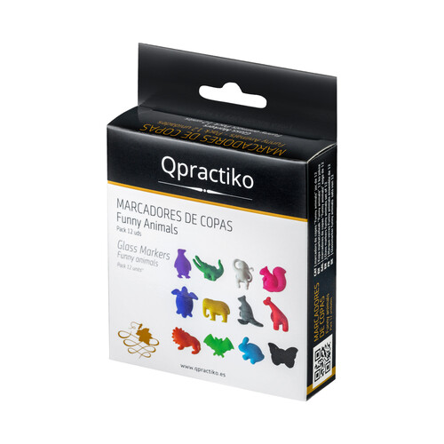 Pack de 12 marcadores de silicona con forma de animales para copas, QPRACTIKO.