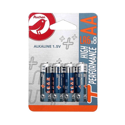 Pack de 8 pilas alcalinas AA, LR06, 1,5V, PRODUCTO ALCAMPO High Performance.