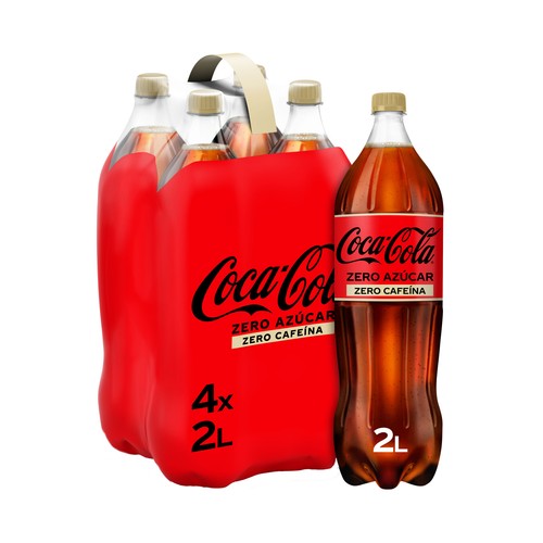 COCA COLA Zero azúcar zero cafeína Refresco de cola pack 4 botellas 2 l.