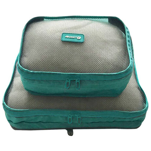 Lote de 2 bolsas de viaje de color verde con rejilla exterior transparente, AIRPORT ALCAMPO.