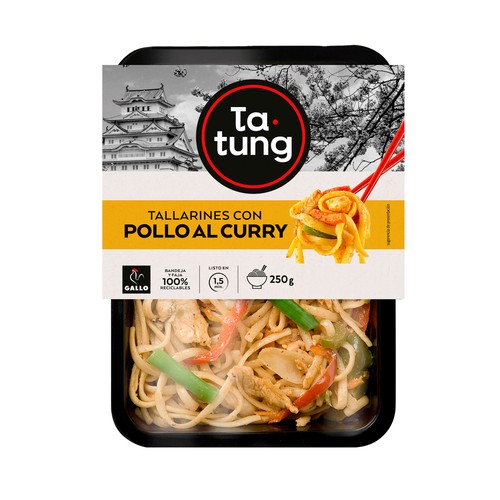 TA-TUNG Tallarines con pollo al curry, listos para calentar y comer TA-TUNG 250 g.