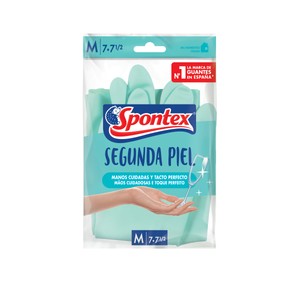 Spontex Guantes de Látex y Algodón Especial Baños Talla M 7-7 1/2 Spontex Segunda Piel 1 Par