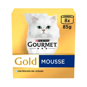 PURINA GOURMET Comida para gatos húmeda a base de mousse de pescado 8 uds. de 85 gr.