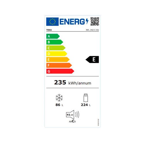 Frigorífico combi 188cm TEKA NFL342C blanco, NO FROST, clasificación energética: E, H: 188cm, A: 59,5cm, F: 63cm, capacidad total: 310L.