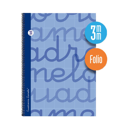 Cuaderno de espiral tamaño cuarto con 80 hojas de cuadrovía 3mm. Cubierta extra dura color azul. EDITORIAL LAMELA.