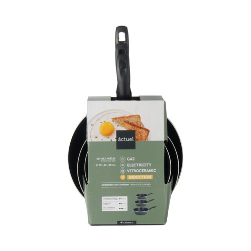 Juego de 3 sartenes de acero esmaltado, apta para inducción, 20+24+28cm, Gevi 6 ACTUEL.