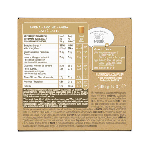 NESCAFÉ DOLCE GUSTO Café Caffé Latte y avena en cápsulas, intensidad 5 NESCAFÉ DOLCE GUSTO 12 uds. 130 g.