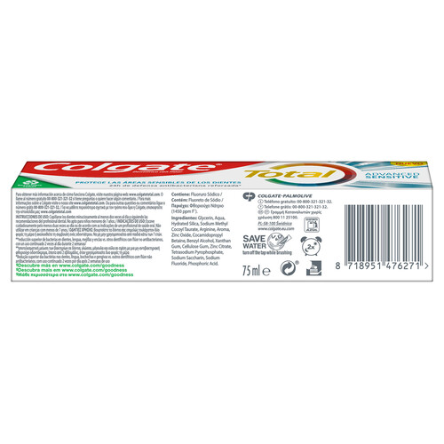 COLGATE Pasta de dientes con flúor, textura gel y 24 horas de protección COLGATE Total advanced sensitive 75 ml.