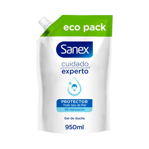 SANEX Cuidado experto Recambio de gel de ducha o baño probiótico, para todo tipo de pieles 950 ml.
