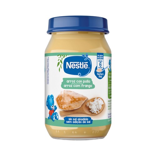 NESTLÉ Tarrito con textura fina de pollo con arroz, a partir de 6 meses 190 g.