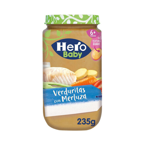 HERO Baby Tarrito de textura suave de verduritas con merluza, a partir de 6 meses 235 g.