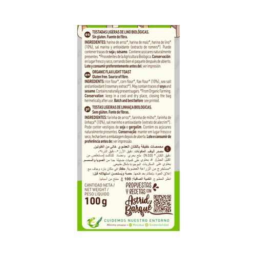 DIAT RADISSON Tostadas ligeras de lino ecológicas, sin gluten 100 g.