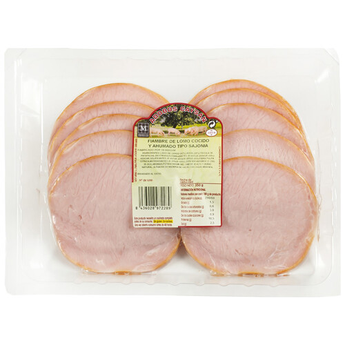 Fiambre de lomo de cerdo cocido y ahumado tipo Sajonia, cortado en lonchas CAYSAN 350 g.
