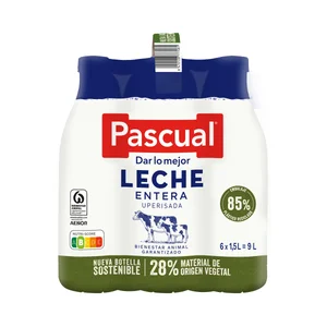 PASCUAL Leche de vaca entera, de bienestar animal garantizado 6 x 1.5 l.