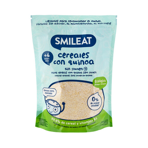 SMILEAT Papilla de cereales ecológicos, con quinoa y sin gluten, a partir de 4 meses 200 g.