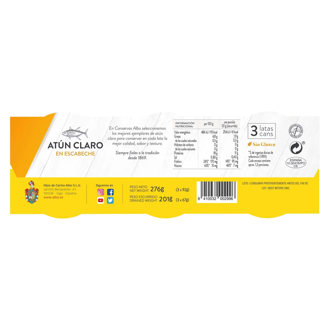 Atún claro en escabeche lata de 67 g. pack de 3 uds.