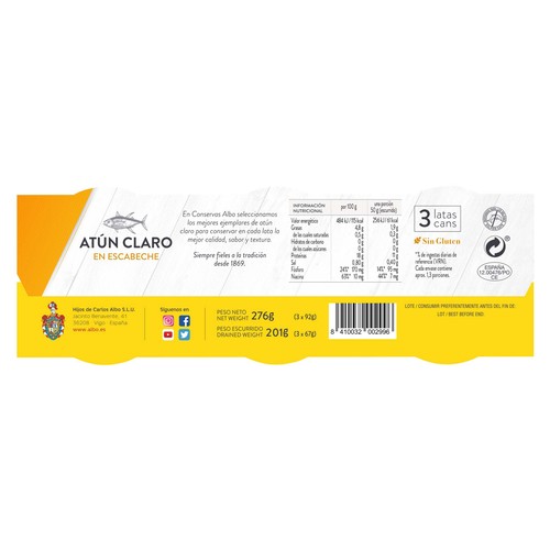 ALBO Atún claro en escabeche lata de 67 g. pack de 3 uds.
