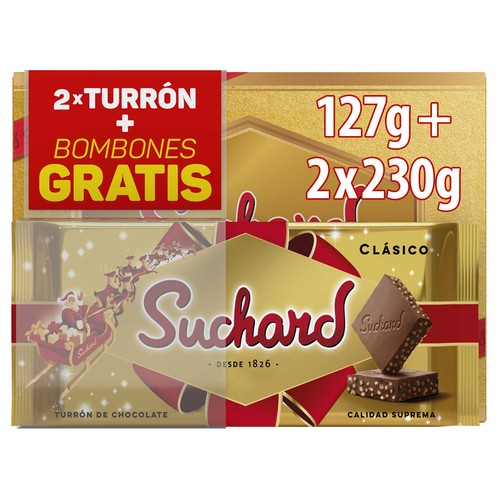 SUCHARD Turrón de chocolate 230 g lote 2 uds. + bombón 127 g.
