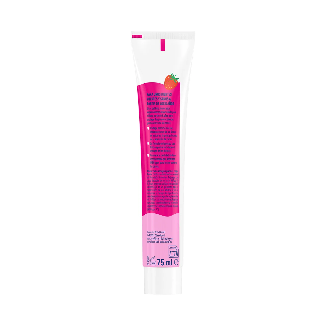 Junior Pasta de dientes infantil sabor fresa refrescante, para niños de +6 años 75 ml.