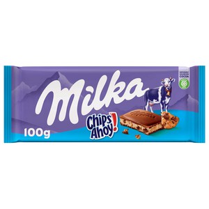MILKA Chocolate con leche relleno de galletas chips ahoy 100 g.