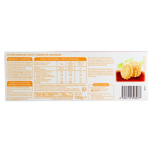PRODUCTO ALCAMPO Galletas de mantequilla 150 g.