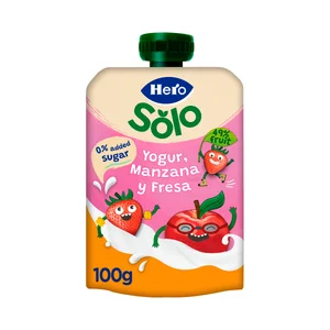 HERO Solo Bolsita de yogur con fresa y manzana a partir de 6 meses 100 g.