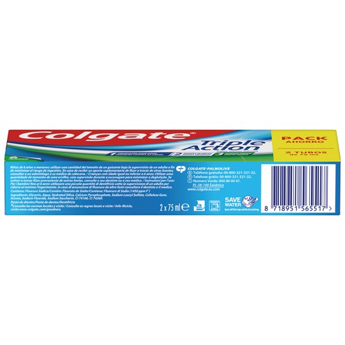 COLGATE Triple protección Pasta de dientes anticaries con sabor a menta intenso 2 x 75 ml
