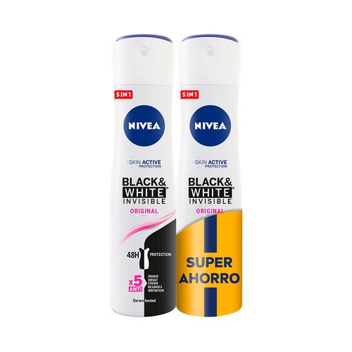 NIVEA Invisible Black & white original Desodorante para mujer en spray, con protección hasta 48 horas 2 x 200 ml.