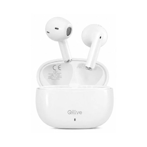 Auriculares Inalámbricos Bluetooth QILIVE Q.1617, color blanco, autonomía hasta 20h, conexión usb-c