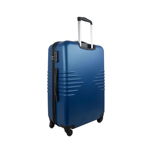 Maleta de cabina rígida de color azul de 50 cm. tipo trolley con 4 ruedas y cierre por código, AIRPORT ALCAMPO.