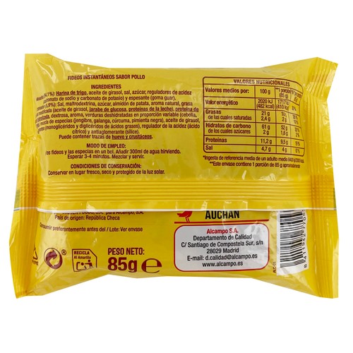 PRODUCTO ALCAMPO Noodles sabor pollo 85 g.