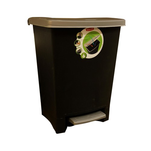 CURVER Cubo de basura con pedal capacidad 25 litros, negro y plata CURVER